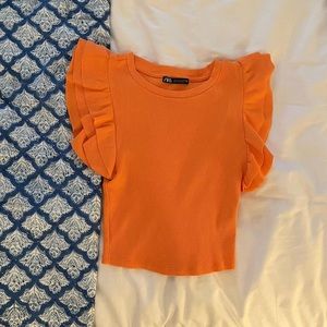Zara Orange Ruffle Top - Size Small